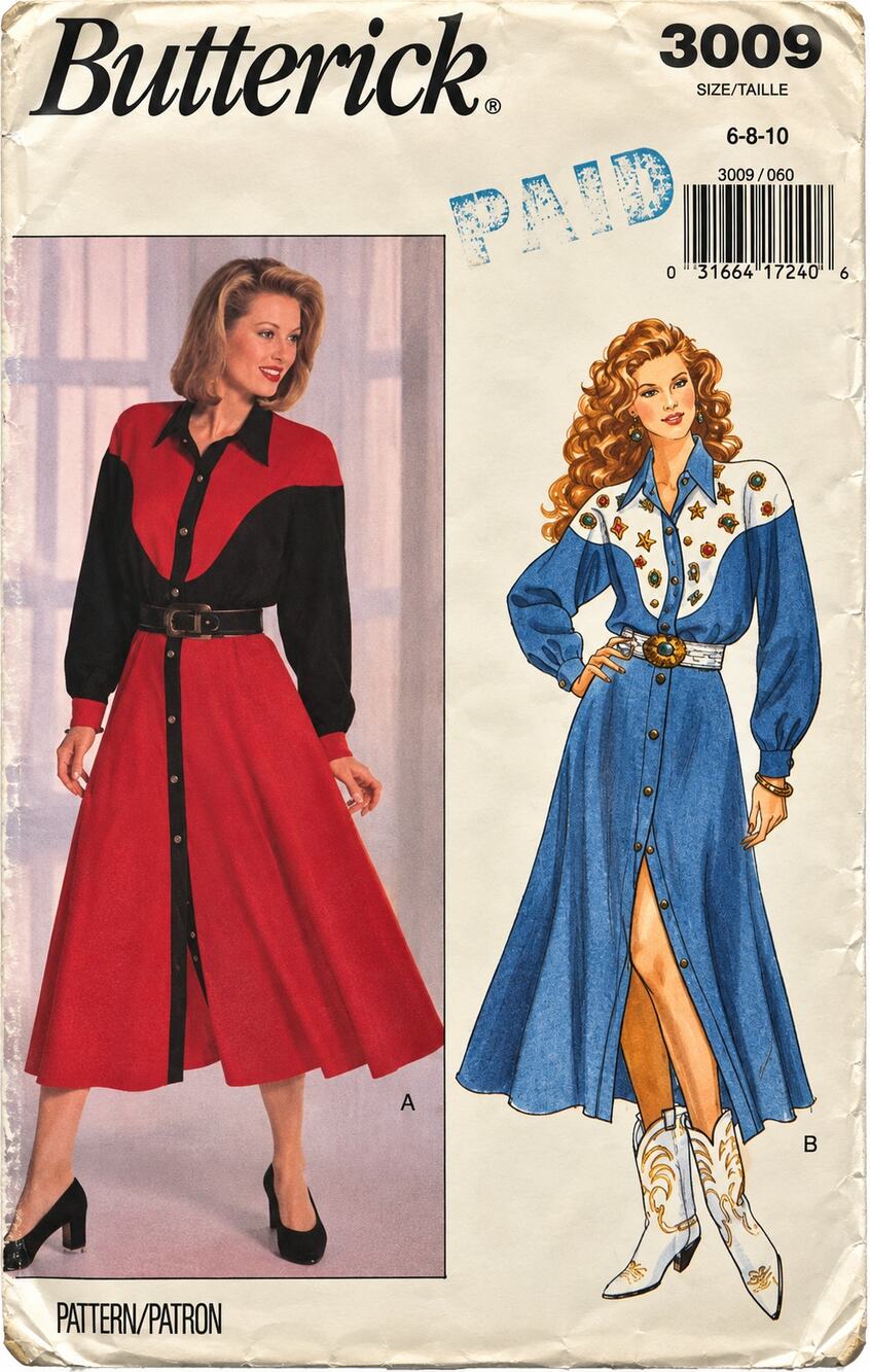 1980’s Butterick 3009 NEW Western Style Shirt Dress Skirt Size 6-8-10 Uncut